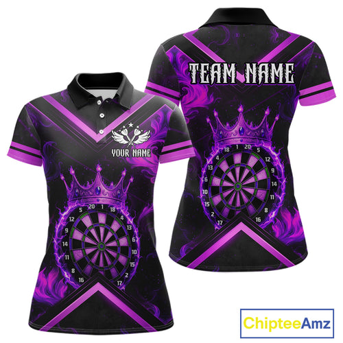 Black And Purple Dartboard Crown Darts Shirt For Women Custom Dart Jerseys Team Polo & 1/4 Zip TDM5279