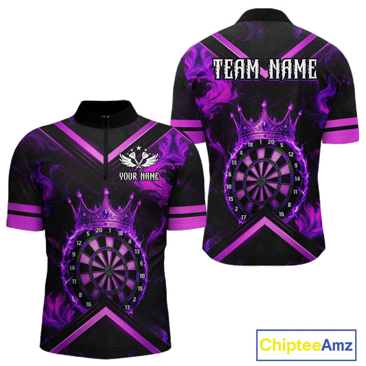 Black And Purple Dartboard Crown Darts Shirt For Men Custom Dart Jerseys Team Polo & 1/4 Zip TDM5279