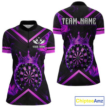 Load image into Gallery viewer, Black And Purple Dartboard Crown Darts Shirt For Women Custom Dart Jerseys Team Polo &amp; 1/4 Zip TDM5279