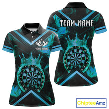 Load image into Gallery viewer, Black And Turquoise Dartboard Crown Darts Shirt For Women Custom Dart Jerseys Team Polo &amp; 1/4 Zip TDM5280