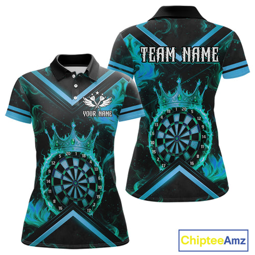Black And Turquoise Dartboard Crown Darts Shirt For Women Custom Dart Jerseys Team Polo & 1/4 Zip TDM5280