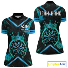 Load image into Gallery viewer, Black And Turquoise Dartboard Crown Darts Shirt For Women Custom Dart Jerseys Team Polo &amp; 1/4 Zip TDM5280