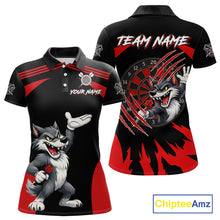 Load image into Gallery viewer, Black And Red Funny Wolf Darts Shirt For Women Custom Darts Jersey, Darts Outift Polo &amp; 1/4 Zip TDM6142