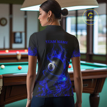 Load image into Gallery viewer, Blue Flaming American Flag 8 Ball Billiard Shirt For Women Custom Patriotic Pool Team Jersey TDM4842