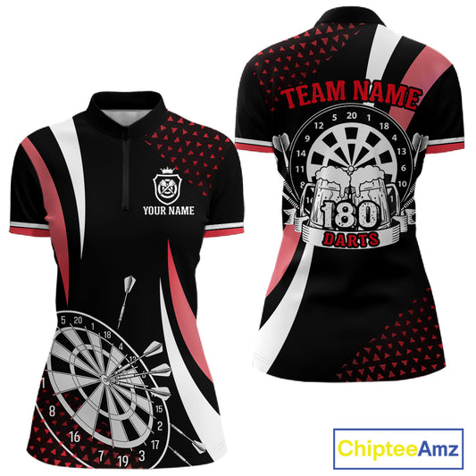 Funny Black And Red 180 Darts Shirt For Women Custom Dartboard Jersey Team Polo & Quarter Zip TDM5089