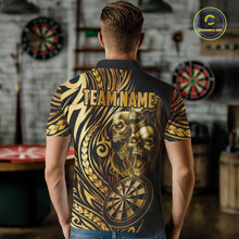 Load image into Gallery viewer, Black And Gold Custom Skull Darts Shirt For Men, Tribal Darts Team Jersey Polo &amp; Quarter Zip TDM5805