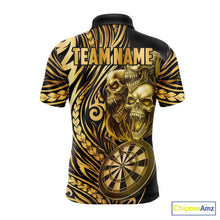Load image into Gallery viewer, Black And Gold Custom Skull Darts Shirt For Men, Tribal Darts Team Jersey Polo &amp; Quarter Zip TDM5805