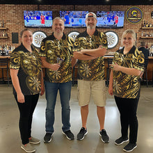 Load image into Gallery viewer, Black And Gold Custom Skull Darts Shirt For Men, Tribal Darts Team Jersey Polo &amp; Quarter Zip TDM5805