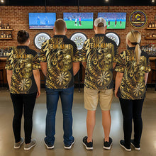 Load image into Gallery viewer, Black And Gold Custom Skull Darts Shirt For Men, Tribal Darts Team Jersey Polo &amp; Quarter Zip TDM5805