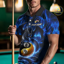 Load image into Gallery viewer, Blue 8 Ball &amp; 9 Ball Fire Yin And Yang Dragon Billiard Shirt For Men Custom Pool Team Jersey TDM5841