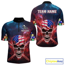 Load image into Gallery viewer, US Flag Patriotic Skull Men&#39;s Billiard Shirt Custom Pool Team Shirt Billiard Jersey Polo &amp; 1/4 Zip TDM5140