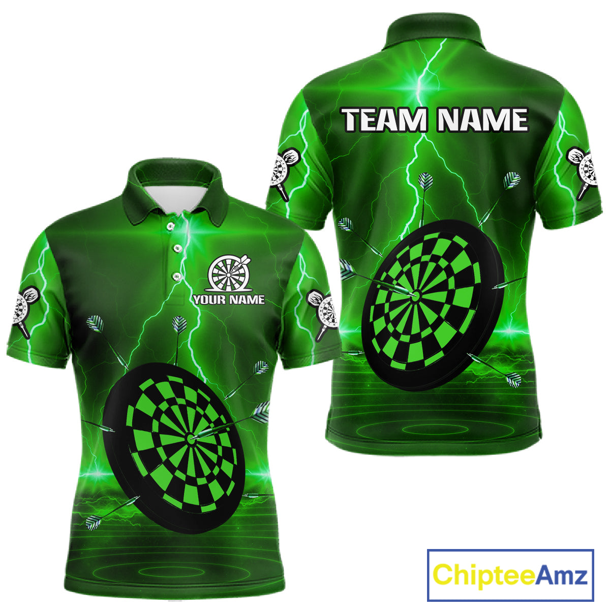 Personalized Dartboard Thunder Lightning Green Darts Shirt For Men Custom Glowing Darts Jersey TDM4921