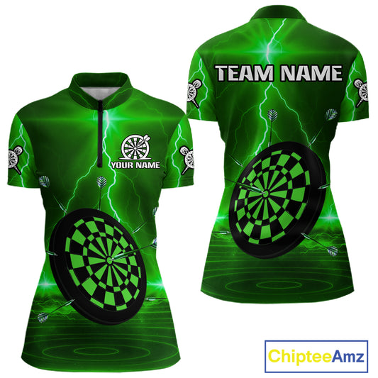 Personalized Dartboard Thunder Lightning Green Darts Shirt For Women Custom Glowing Darts Jersey TDM4921