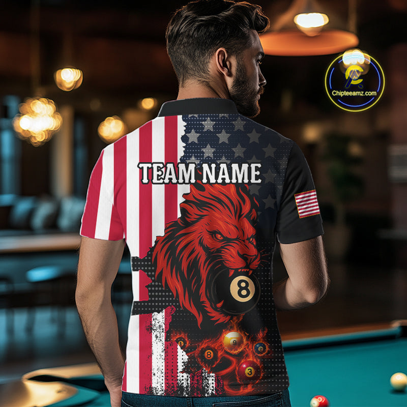 Personalized Lion American Flag Billiard Shirt For Men, 8 Ball Pool Team Jersey Polo & 1/4 Zip TDM5342