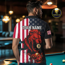 Load image into Gallery viewer, Personalized Lion American Flag Billiard Shirt For Men, 8 Ball Pool Team Jersey Polo &amp; 1/4 Zip TDM5342
