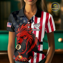 Load image into Gallery viewer, Personalized Lion American Flag Billiard Shirt For Women, 8 Ball Pool Team Jersey Polo &amp; 1/4 Zip TDM5342