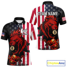 Load image into Gallery viewer, Personalized Lion American Flag Billiard Shirt For Men, 8 Ball Pool Team Jersey Polo &amp; 1/4 Zip TDM5342