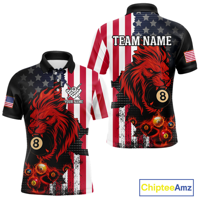 Personalized Lion American Flag Billiard Shirt For Men, 8 Ball Pool Team Jersey Polo & 1/4 Zip TDM5342