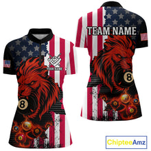 Load image into Gallery viewer, Personalized Lion American Flag Billiard Shirt For Women, 8 Ball Pool Team Jersey Polo &amp; 1/4 Zip TDM5342