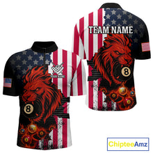 Load image into Gallery viewer, Personalized Lion American Flag Billiard Shirt For Men, 8 Ball Pool Team Jersey Polo &amp; 1/4 Zip TDM5342