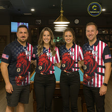Load image into Gallery viewer, Personalized Lion American Flag Billiard Shirt For Women, 8 Ball Pool Team Jersey Polo &amp; 1/4 Zip TDM5342
