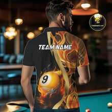 Load image into Gallery viewer, Orange 8 Ball &amp; 9 Ball Fire Flame Billiard Shirt For Men Custom Pool Team Shirts, Billiard Jersey TDM5349