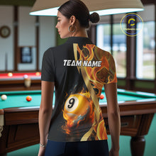 Load image into Gallery viewer, Orange 8 Ball &amp; 9 Ball Fire Flame Billiard Shirt For Women Custom Pool Team Shirts, Billiard Jersey TDM5349