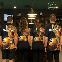 Load image into Gallery viewer, Orange 8 Ball &amp; 9 Ball Fire Flame Billiard Shirt For Women Custom Pool Team Shirts, Billiard Jersey TDM5349