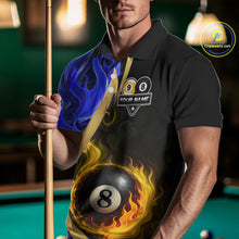 Load image into Gallery viewer, Blue 8 Ball &amp; 9 Ball Fire Flame Billiard Shirt For Men Custom Pool Team Shirts, Billiard Jersey TDM5350