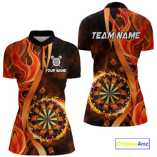 Load image into Gallery viewer, Orange Flaming Dartboard Golden Darts Shirt For Women Custom Darts Jersey Team Polo &amp; 1/4 Zip TDM5351