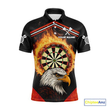Load image into Gallery viewer, Black And Red Flaming Dartboard Eagle Darts Shirt For Men Custom Darts Jersey Team Polo &amp; 1/4 Zip TDM6007