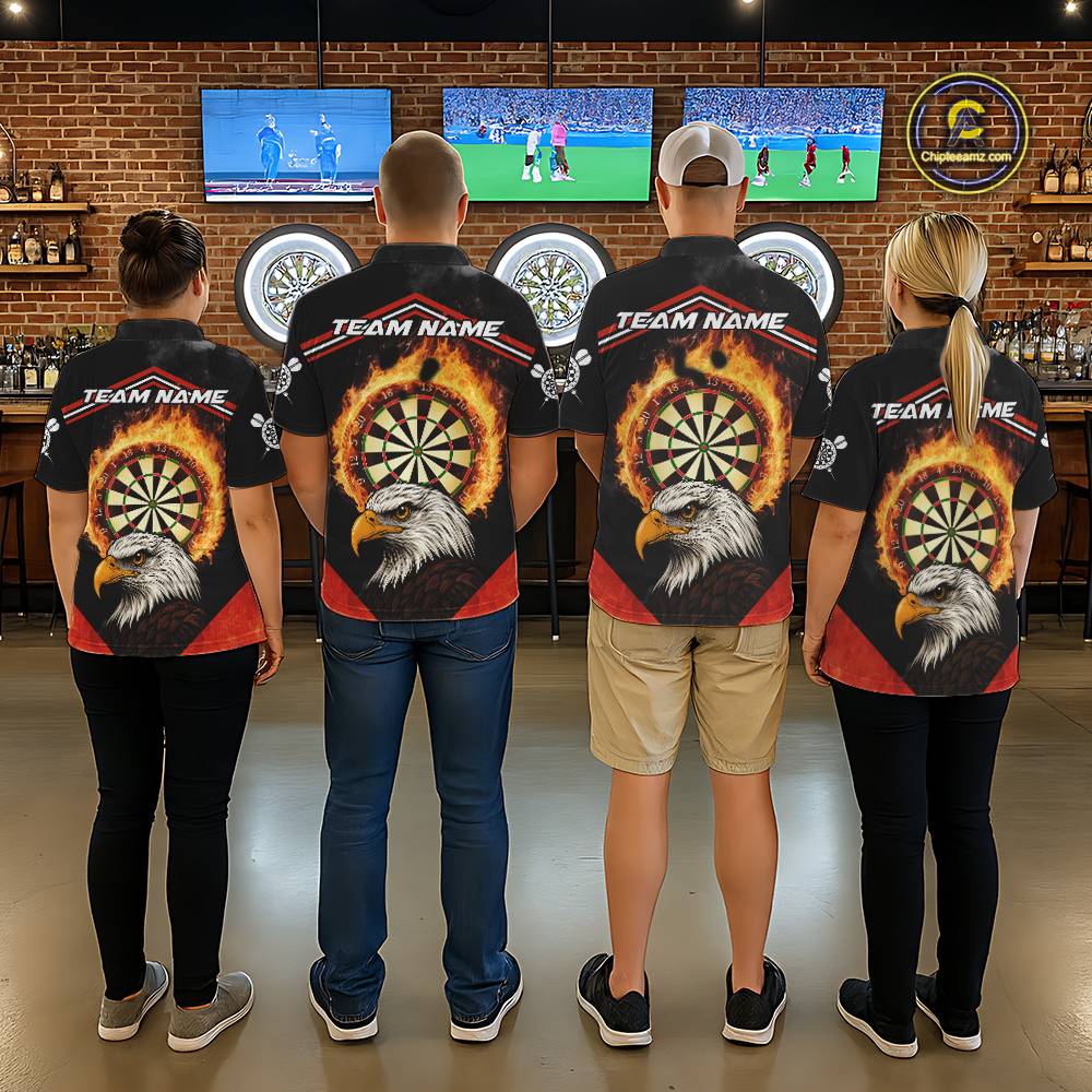 Black And Red Flaming Dartboard Eagle Darts Shirt For Women Custom Darts Jersey Team Polo & 1/4 Zip TDM6007