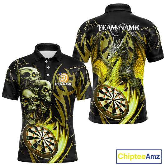 Personalized Skull & Dragon Darts Shirt For Men Custom Lightning Dartboard Team Jersey |Yellow TDM5651