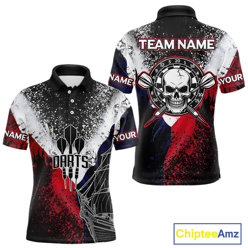 Custom Red And Blue Skull Dartboard Grunge Dart Shirts For Men Dart Team Jerseys NYN0076