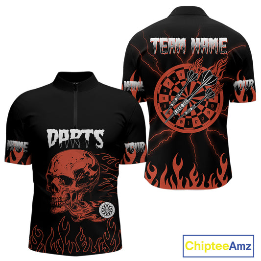 Custom Red Fire Flame Darrt Arrows Skull Dart Shirts For Men, Dart Team Jerseys NYN0085