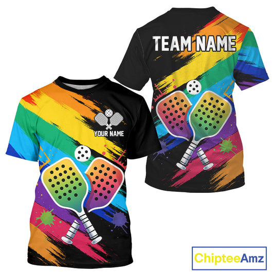 Colorful Rainbow Pickleball Shirt For Men Personalized Funny Pickleball Team Clothing