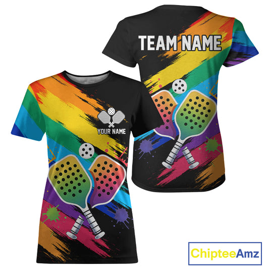 Colorful Rainbow Pickleball Shirt For Women Personalized Funny Pickleball Team Clothing