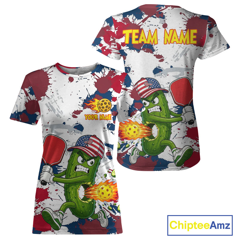Red Blue Splatter Funny Pickleball Shirt For Women Personalized Flame Team Outfit