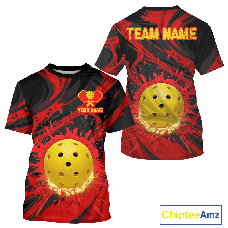 Red Black Pickleball Ball Shirt For Men Splatter Paint Pickleball Team Clothing