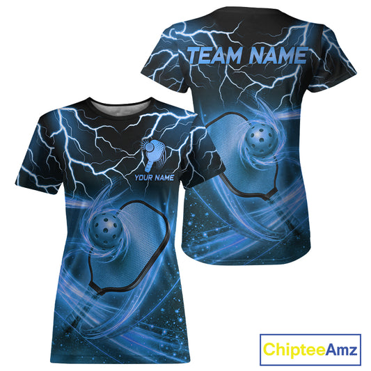 Blue Lightning Pickleball Ball And Paddle Shirt For Women Custom Team Outfit