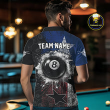 Load image into Gallery viewer, Male billiard player wearing Texas grunge billiard jersey during championship event, premium sports apparel for Texas residents, western lifestyle enthusiasts and competitive athletes, symbolizing confidence, determination and victory.