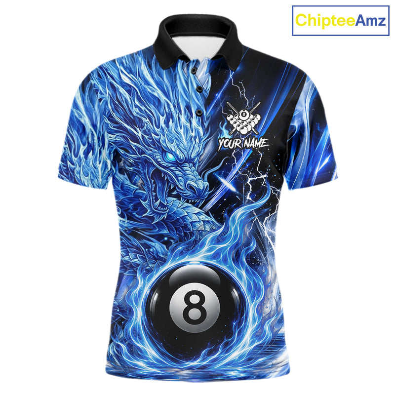 Fire Flame Blue 8 Ball Billiard Dragon Shirts For Men Custom Dragon Team Billiard Jerseys NYN3950