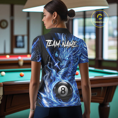 Fire Flame Blue 8 Ball Billiard Dragon Shirts For Women Custom Dragon Team Billiard Jerseys NYN3950