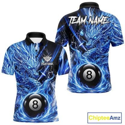 Fire Flame Blue 8 Ball Billiard Dragon Shirts For Men Custom Dragon Team Billiard Jerseys NYN3950