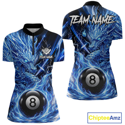 Fire Flame Blue 8 Ball Billiard Dragon Shirts For Women Custom Dragon Team Billiard Jerseys NYN3950