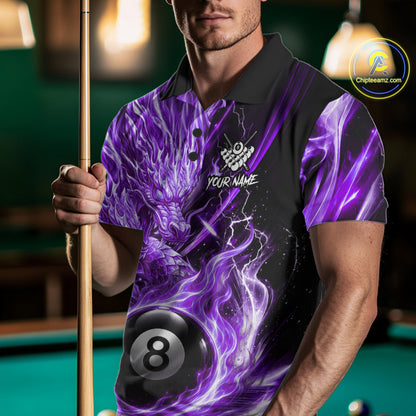 Fire Flame Purple 8 Ball Billiard Dragon Shirts For Men Custom Dragon Team Billiard Jerseys NYN3951