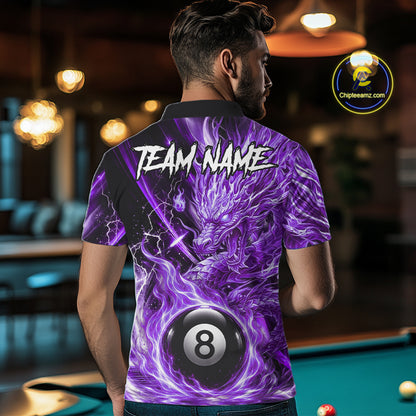 Fire Flame Purple 8 Ball Billiard Dragon Shirts For Men Custom Dragon Team Billiard Jerseys NYN3951