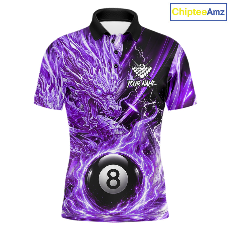 Fire Flame Purple 8 Ball Billiard Dragon Shirts For Men Custom Dragon Team Billiard Jerseys NYN3951