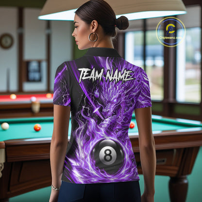 Fire Flame Purple 8 Ball Billiard Dragon Shirts For Women Custom Dragon Team Billiard Jerseys NYN3951
