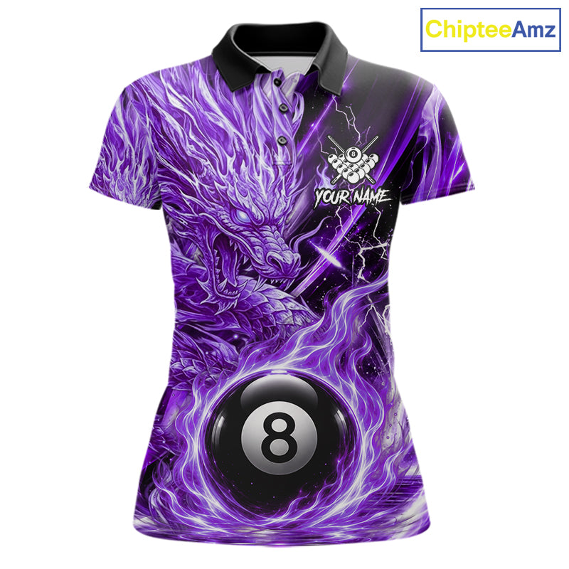 Fire Flame Purple 8 Ball Billiard Dragon Shirts For Women Custom Dragon Team Billiard Jerseys NYN3951
